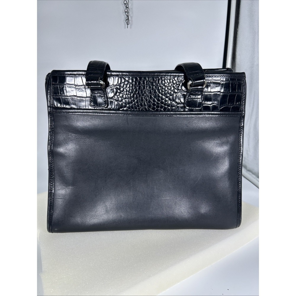 Brighton Martine Purse Black Croc Embossed Leather Canvas Blue Toile Shoulder - Picture 5 of 14